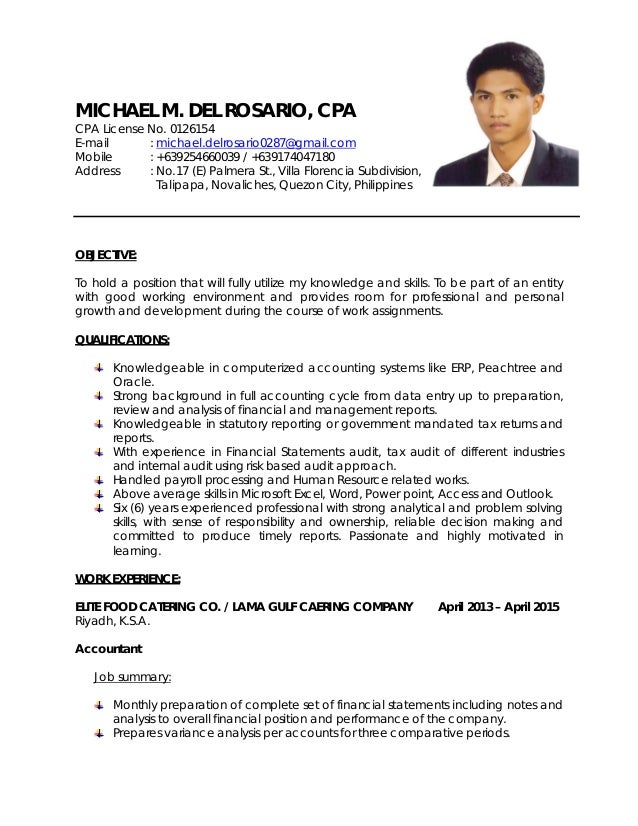 Sample Resume For Cpa Philippines
